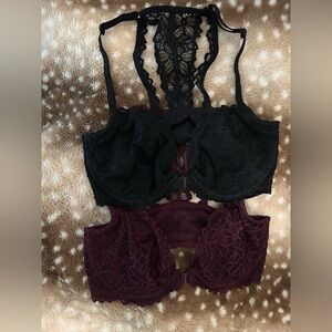 PINK Victoria's Secret Lace Bralette Duo - Black and Plum